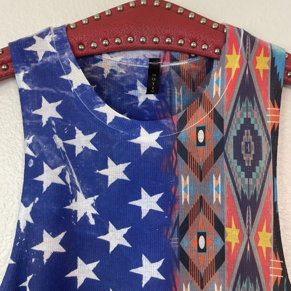 Motive Western Americana Tribal Aztec 4th Of July Cropped Sleeveless Top Small - Picture 2 of 12